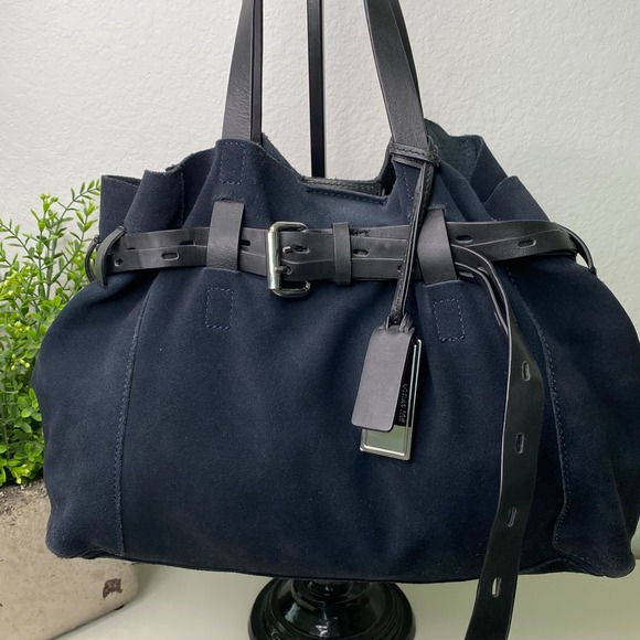 Joy Gryson Melanie Hobo Bag Blue Suede Leather Buckle Satchel Designer - Picture 1 of 13